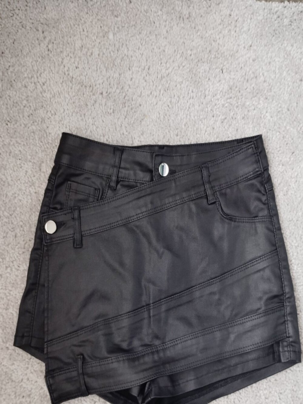 Black pleather mini skort